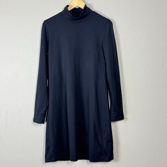 Title Nine Dress Size Large Black Long Sleeve Turtle Neck Jersey Knit Minimalist - Picture 1 of 12